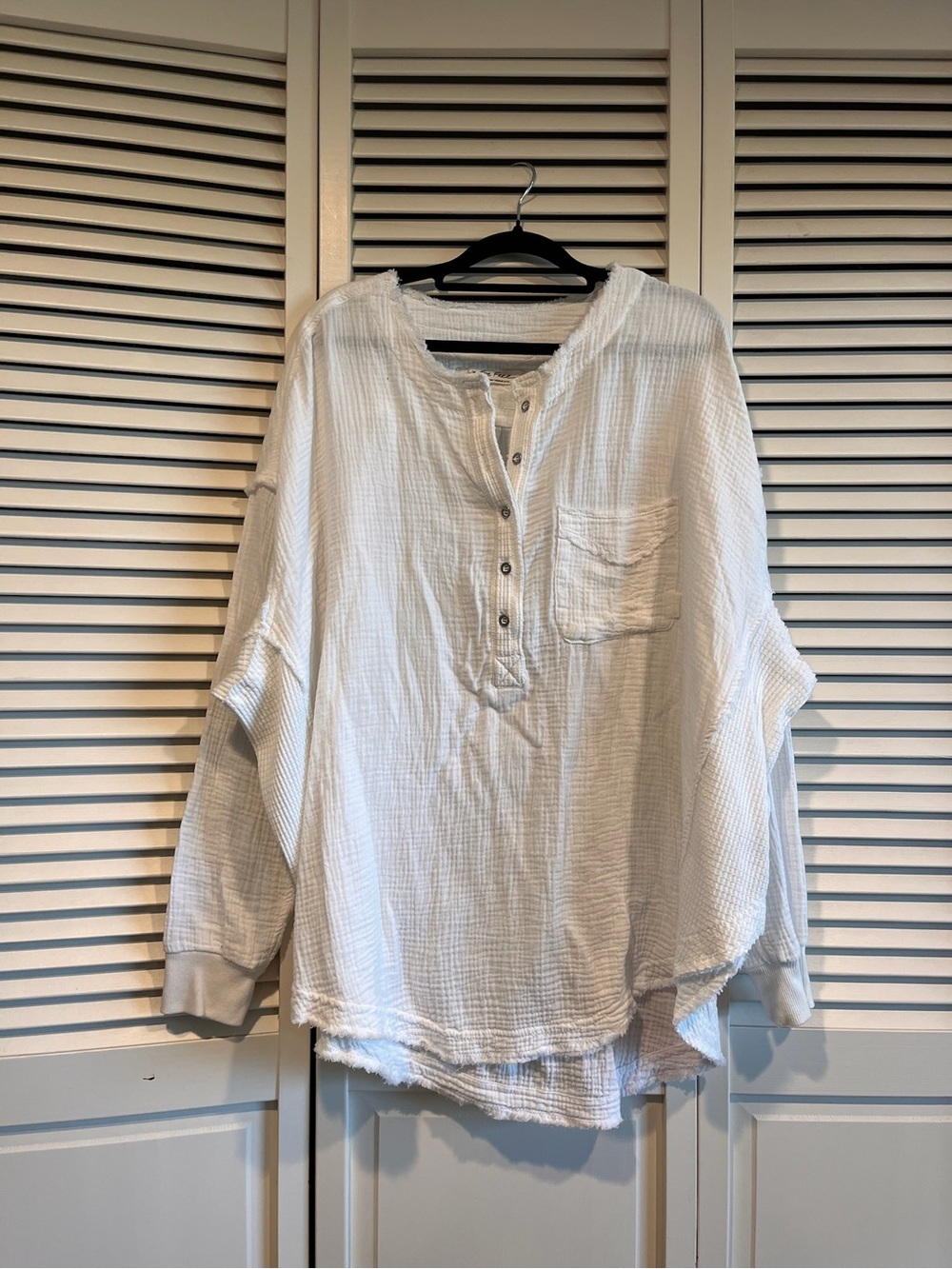 We The Free White Long-Sleeve Gauze Henley Shirt